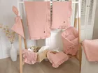 MimiNu, zestaw z falbanką, kocyk 75-100 cm, muślin, pudrowy róż