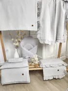 MimiNu, zestaw z falbanką, kocyk 75-100 cm, muślin, szary