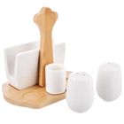 Orion, Whiteline, solniczka i pieprzniczka, porcelanowa, ze stojakiem i serwetnikiem, 5 elementów