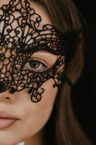 PartyDeco, maska karnawałowa, koronkowa, czarna, 20-11 cm