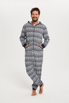 Piżama jednoczęściowa męska z kapturem, granatowa, Alaska, Italian Fashion