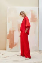 Spodnie materiałowe damskie, czerwone, Moodo