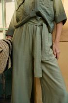 Spodnie materiałowe damskie, khaki, Moodo