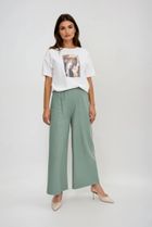 Spodnie materiałowe damskie, khaki, Moodo