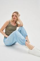 Spodnie materiałowe damskie, niebieskie, Moodo