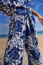 Spodnie materiałowe damskie, niebieskie, Moodo