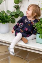 Sukienka dziewczęca z długim rękawem, granatowa, kwiaty, Eevi