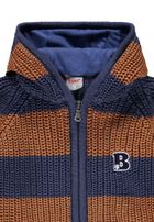 Sweter chłopięcy z kapturem, rozpinany, granatowo-brązowy, pasy, Kanz