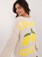 Sweter damski, rozpinany, beżowy, Italy Moda