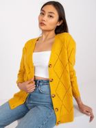Sweter damski, rozpinany, musztardowy, Rue Paris
