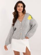 Sweter damski, rozpinany, szary, Italy Moda
