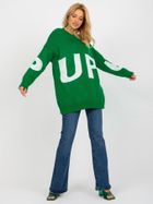 Sweter damski z wełną, oversize, zielony, Rue Paris