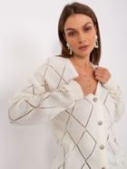 Sweter damski z wełną, rozpinany, ecru, Rue Paris