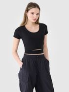 T-shirt damski, crop top, czarny, 4F
