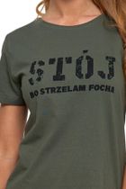T-shirt damski, khaki, Stój bo strzelam focha, Moraj
