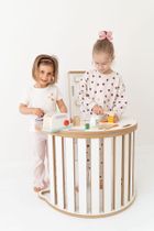 tupti.wood, 3w1: mały bujak montessori + mała zjeżdżalnia, chmurki + blat, szary