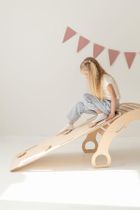 tupti.wood, duży bujak montessori z uchwytami + duża zjeżdżalnia, chmurki, naturalny