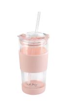 Vialli Design, kubek termiczny szklany ze słomką, 600 ml, różowy Fuori