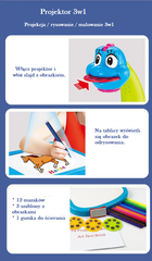 Wielofunkcyjny projektor do nauki rysowania, dinozaur, niebieski