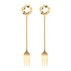 Altom Design, komplet 2 widelczyków do ciasta z ozdobną końcówką, Świąteczny Wianek, złoty