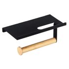 Altom Design, wieszak na papier toaletowy z podstawką pod telefon, metalowy, czarny, 18-10-7,5 cm