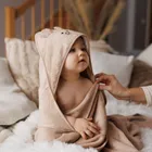 BabyOno, okrycie kąpielowe bambusowe z kapturkiem, ciemny beż, 100-100 cm