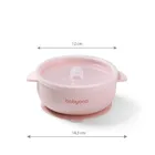 BabyOno, silikonowa miseczka z przyssawką i przykrywką, różowa