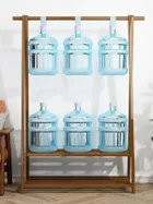 Bambusowy, wolnostojący, trapezowy, wieszak na ubrania z 2-poziomowymi półkami, długość 116 cm