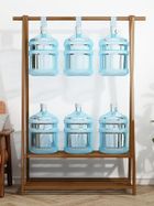 Bambusowy wolnostojący, trapezowy, wieszak na ubrania z 2-poziomowymi półkami, długość 86 cm