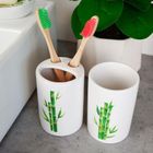 Bathroom Solutions, zestaw łazienkowy ceramiczny, biały dekor bambus, 4 elementy