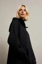 Bluza damska z kapturem, rozpinana, czarna, Moodo