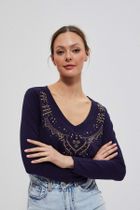 Bluzka damska z długim rękawem, granatowa, Moodo