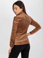 Bluzka damska z długim rękawem, welurowa, brązowa, Rue Paris
