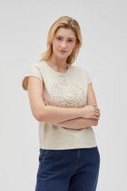 Bluzka damska z krótkim rękawem, beżowa, Moodo