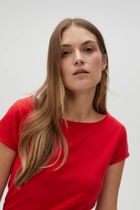 Bluzka damska z krótkim rękawem, czerwona, Moodo