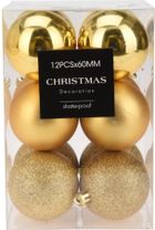 Christmas Decoration, bombka dekoracyjna, plastikowa, bezpieczna, złoty, 60 mm, 12 szt.