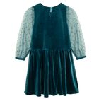 Cool Club, Sukienka dziewczęca z długim rękawem, welurowa, turkusowa