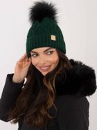 Czapka damska z wełną, zielona, Rue Paris