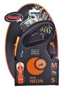 Flexi, New Neon, smycz automatyczna, rozmiar M, 5 m, pomarańczowa