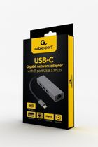 Gembird, hub 3 portowy, z kartą sieciową, USB 3.1