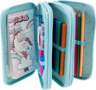 Girabrilla, piórnik rozkładany, potrójny, z wyposażeniem, jednorożec, błękitny