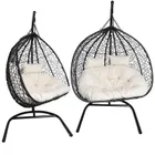 HaloFuture, fotel wiszący, dwuosobowy, kokon, czarny, beżowa poduszka