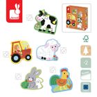 Janod, Farma, drewniane puzzle, 5 układanek