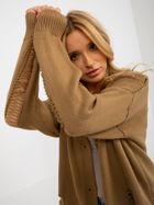 Kardigan damski z wełną, oversize, beżowy, Rue Paris