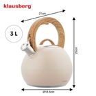 Klausberg, czajnik stalowy z gwizdkiem, beżowy mat, 3l, kb-7956