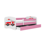 Kocot Kids, Babydreams, łóżko z szufladą i materacem, różowe, straż pożarna, 70-140 cm