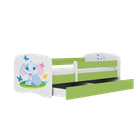 Kocot Kids, Babydreams, łóżko z szufladą, zielone, słonik, 70-140 cm