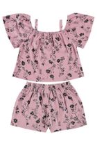 Komplet dziewczęcy, Bluzka z krótkim rękawem, crop top, Szorty, różowy, Quimby