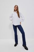 Koszula damska z długim rękawem, biała, Moodo