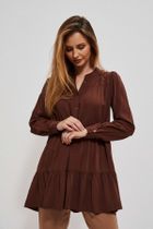 Koszula damska z długim rękawem, brązowa, Moodo